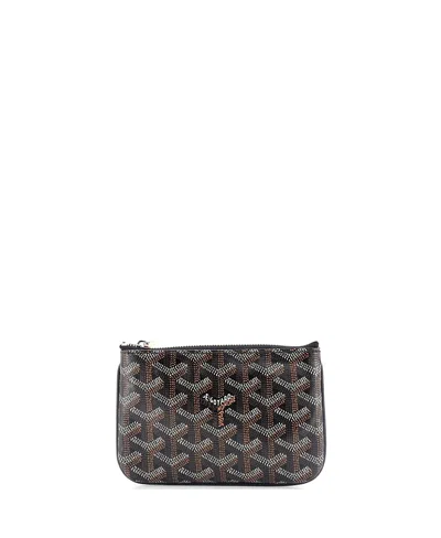 Pre-owned Pre-owned Goyard  Goyard Mini Senat Zip Pouch Coated Canvas In Black/ Brown