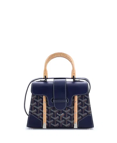 Pre-owned Pre-owned Goyard  Goyard Mini Structured Saigon Top Handle Bag Coated Canvas With Leather In Blue