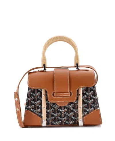 Pre-owned Pre-owned Goyard  Goyard Mini Structured Saigon Top Handle Bag Coated Canvas With Leather In Brown
