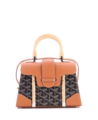 Pre-owned Pre-owned Goyard  Goyard Mini Structured Saigon Top Handle Bag Coated Canvas With Leather In Brown