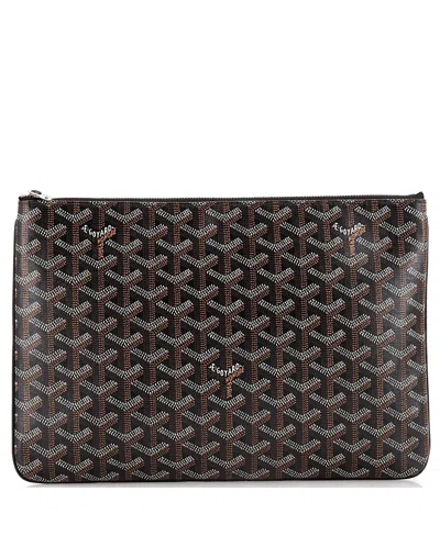 Pre-owned Goyard  Goyard Mm Senat Zip Pouch Coated Canvas In Black