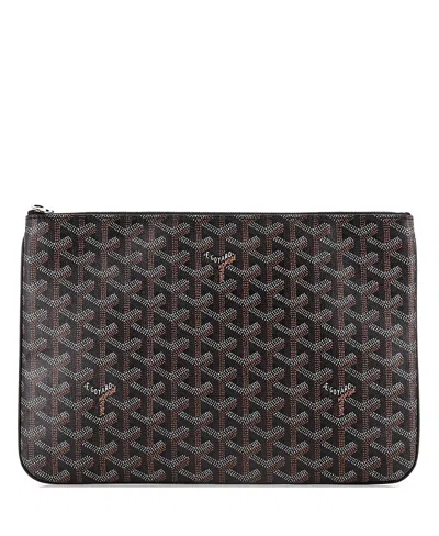 Pre-owned Goyard  Goyard Mm Senat Zip Pouch Coated Canvas In Black