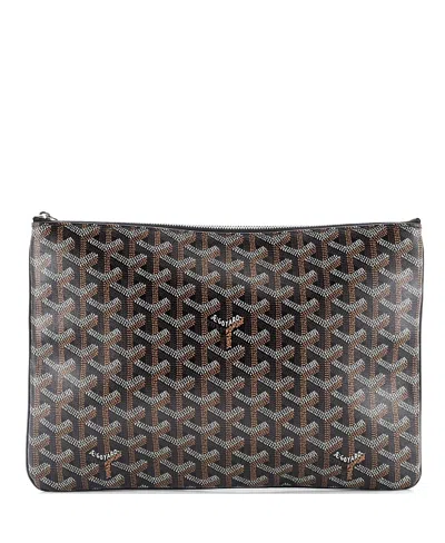 Pre-owned Goyard  Goyard Mm Senat Zip Pouch Coated Canvas In Black