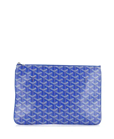 Pre-owned Pre-owned Goyard  Goyard Mm Senat Zip Pouch Coated Canvas In Blue