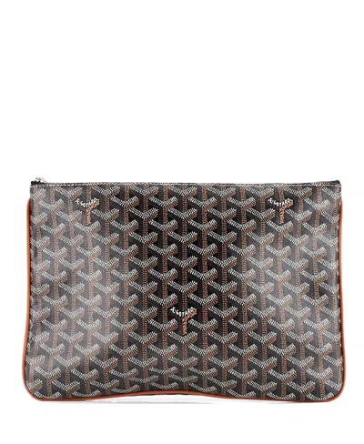 Pre-owned Pre-owned Goyard  Goyard Mm Senat Zip Pouch Coated Canvas In Brown