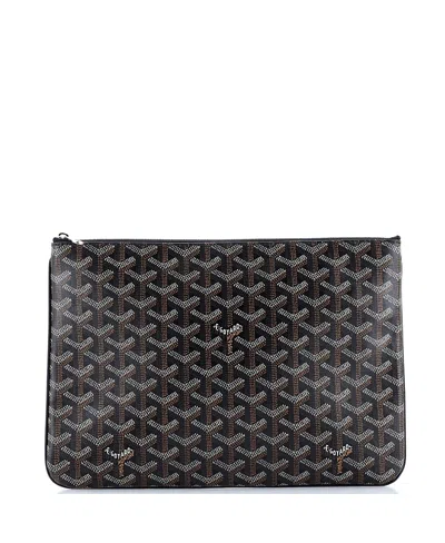 Pre-owned Goyard  Goyard Mm Senat Zip Pouch Coated Canvas In Brown