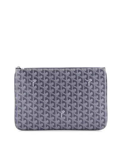 Pre-owned Pre-owned Goyard  Goyard Mm Senat Zip Pouch Coated Canvas In Gray