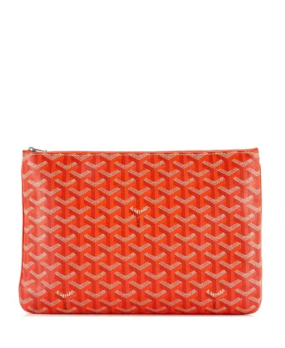 Pre-owned Goyard  Goyard Mm Senat Zip Pouch Coated Canvas In Orange