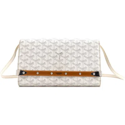 Pre-owned Goyard  Goyard Monte Carlo Clutch With Strap Coated Canvas Pm In White