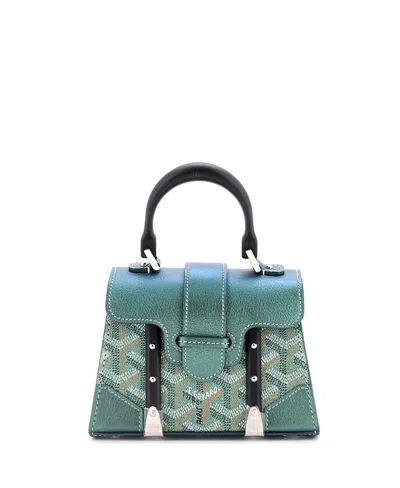 Pre-owned Pre-owned Goyard  Goyard Nano Structured Saigon Top Handle Bag Coated Canvas With Leather In Green/ Black