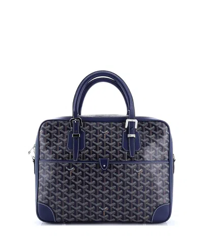 Pre-owned Pre-owned Goyard  Goyard Pm Ambassade Briefcase Coated Canvas In Blue