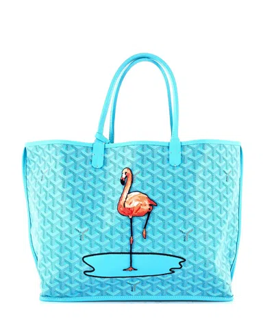 Pre-owned Pre-owned Goyard  Goyard Pm Anjou Reversible Tote Embroidered Coated Canvas In Blue