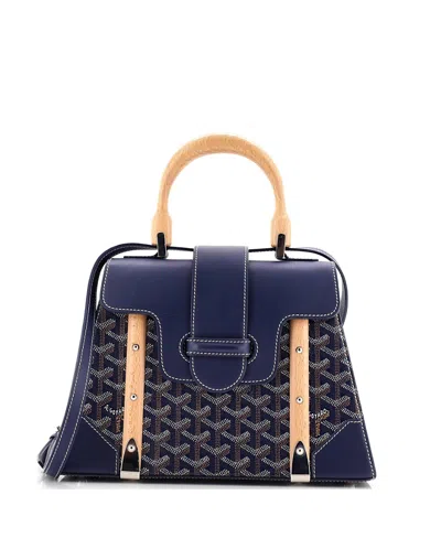 Pre-owned Pre-owned Goyard  Goyard Pm Saigon Top Handle Bag Coated Canvas With Leather In Blue