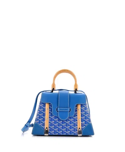Pre-owned Pre-owned Goyard  Goyard Pm Saigon Top Handle Bag Coated Canvas With Leather In Blue