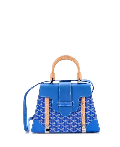 Pre-owned Pre-owned Goyard  Goyard Pm Saigon Top Handle Bag Coated Canvas With Leather In Blue
