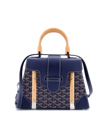 Pre-owned Pre-owned Goyard  Goyard Pm Saigon Top Handle Bag Coated Canvas With Leather In Blue