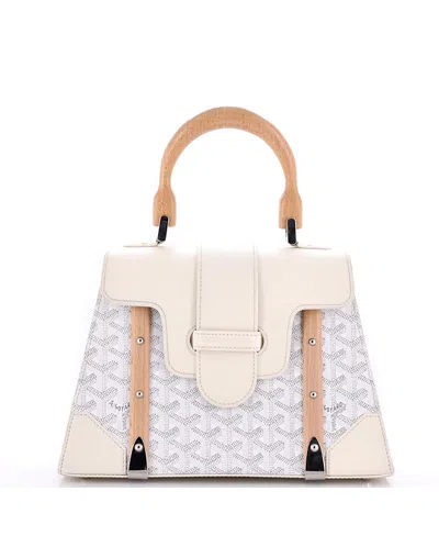Pre-owned Pre-owned Goyard  Goyard Pm Saigon Top Handle Bag Coated Canvas With Leather In White/ Brown