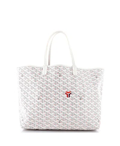 Pre-owned Goyard  Goyard Pm Saint Louis Tote Claire Voie Coated Canvas In White