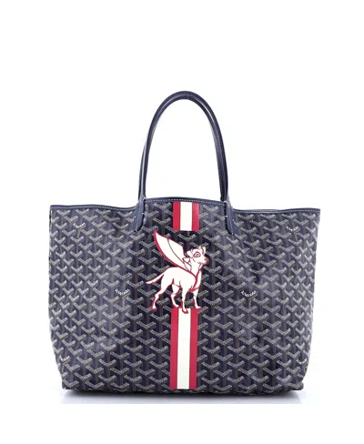 Pre-owned Pre-owned Goyard  Goyard Pm Saint Louis Tote Printed Coated Canvas In Blue/ Brown