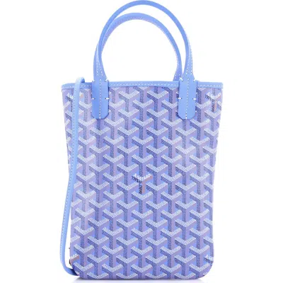 Pre-owned Goyard  Goyard Poitiers Tote Coated Canvas And Printed Canvas Pm In Blue