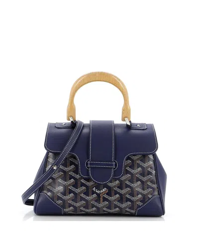 Pre-owned Pre-owned Goyard  Goyard Saigon Top Handle Bag Coated Canvas With Leather In Blue
