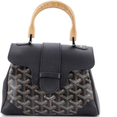 Pre-owned Goyard  Goyard Saigon Top Handle Bag Coated Canvas With Leather Mini In Black