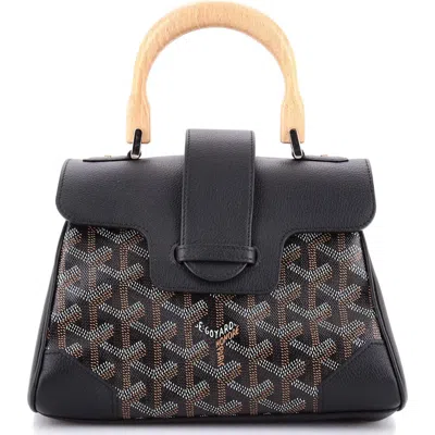 Pre-owned Goyard  Goyard Saigon Top Handle Bag Coated Canvas With Leather Mini In Black