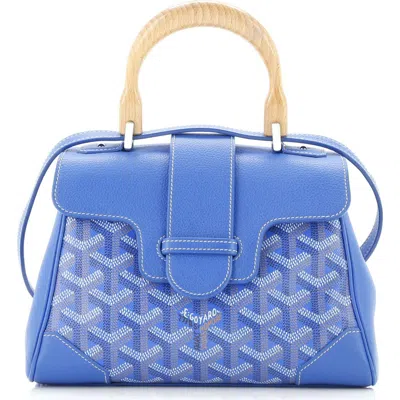 Pre-owned Goyard  Goyard Saigon Top Handle Bag Coated Canvas With Leather Mini In Blue