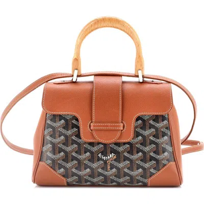 Pre-owned Goyard  Goyard Saigon Top Handle Bag Coated Canvas With Leather Mini In Brown