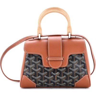 Pre-owned Goyard  Goyard Saigon Top Handle Bag Coated Canvas With Leather Mini In Brown