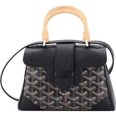 Pre-owned Goyard  Goyard Saigon Top Handle Bag Coated Canvas With Leather Mini In Black