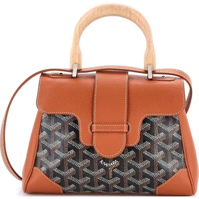 Pre-owned Goyard  Goyard Saigon Top Handle Bag Coated Canvas With Leather Mini In Brown