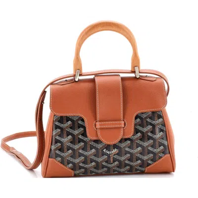 Pre-owned Goyard  Goyard Saigon Top Handle Bag Coated Canvas With Leather Mini In Brown