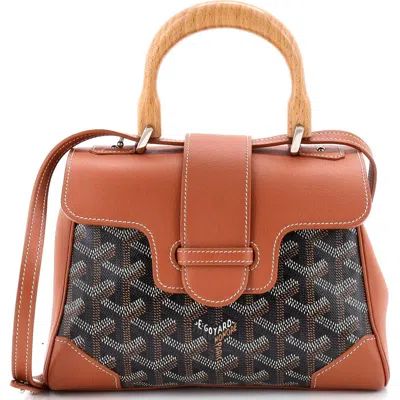 Pre-owned Goyard  Goyard Saigon Top Handle Bag Coated Canvas With Leather Mini In Brown