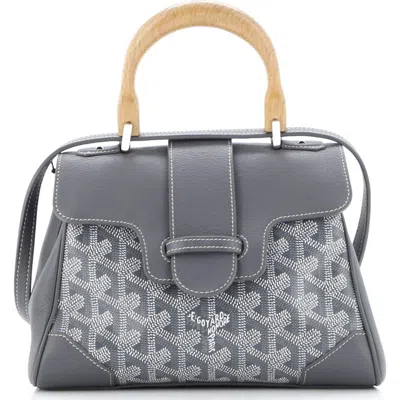Pre-owned Goyard  Goyard Saigon Top Handle Bag Coated Canvas With Leather Mini In Gray