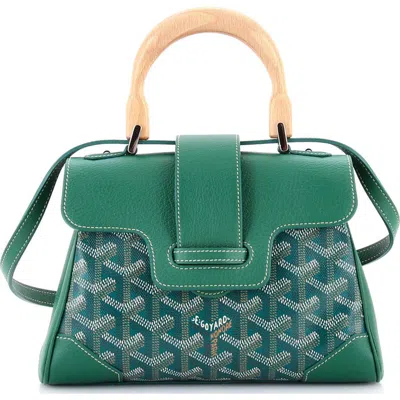Pre-owned Goyard  Goyard Saigon Top Handle Bag Coated Canvas With Leather Mini In Green