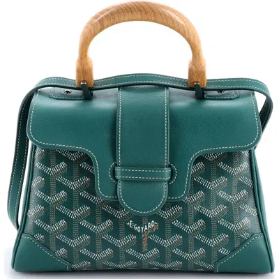 Pre-owned Goyard  Goyard Saigon Top Handle Bag Coated Canvas With Leather Mini In Green