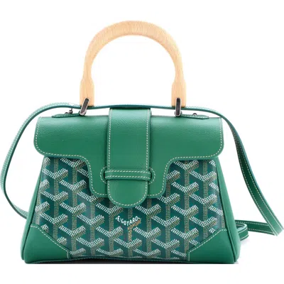 Pre-owned Goyard  Goyard Saigon Top Handle Bag Coated Canvas With Leather Mini In Green