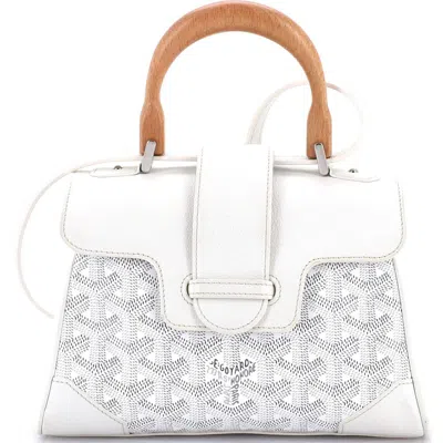 Pre-owned Goyard  Goyard Saigon Top Handle Bag Coated Canvas With Leather Mini In Neutral
