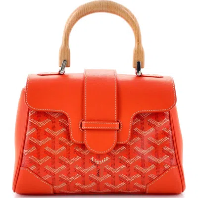 Pre-owned Goyard  Goyard Saigon Top Handle Bag Coated Canvas With Leather Mini In Orange