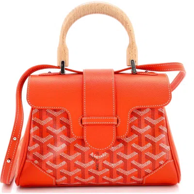 Pre-owned Goyard  Goyard Saigon Top Handle Bag Coated Canvas With Leather Mini In Orange