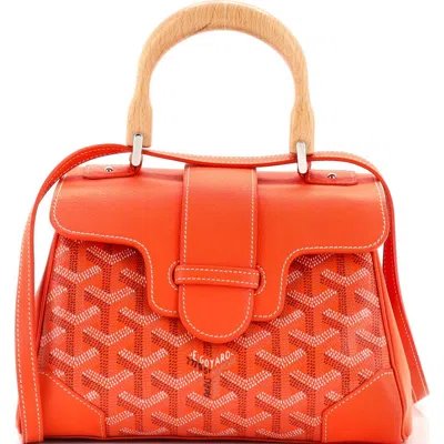 Pre-owned Goyard  Goyard Saigon Top Handle Bag Coated Canvas With Leather Mini In Orange