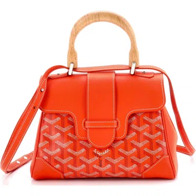 Pre-owned Goyard  Goyard Saigon Top Handle Bag Coated Canvas With Leather Mini In Orange