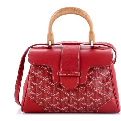 Pre-owned Goyard  Goyard Saigon Top Handle Bag Coated Canvas With Leather Mini In Red