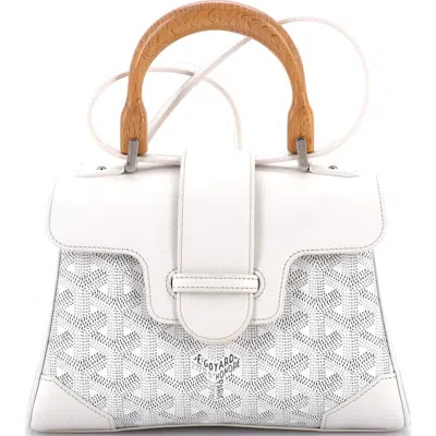 Pre-owned Goyard  Goyard Saigon Top Handle Bag Coated Canvas With Leather Mini In White
