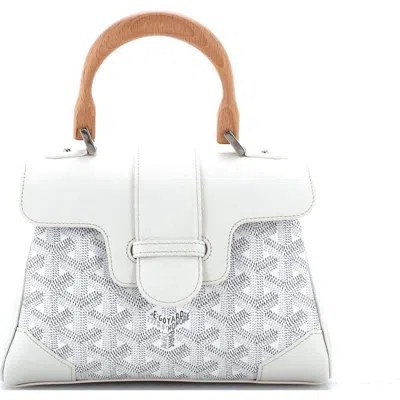 Pre-owned Goyard  Goyard Saigon Top Handle Bag Coated Canvas With Leather Mini In White