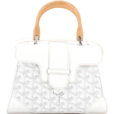 Pre-owned Goyard  Goyard Saigon Top Handle Bag Coated Canvas With Leather Mini In White