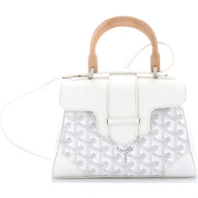 Pre-owned Goyard  Goyard Saigon Top Handle Bag Coated Canvas With Leather Mini In White