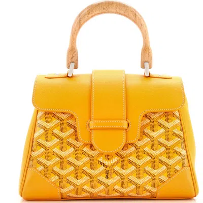 Pre-owned Goyard  Goyard Saigon Top Handle Bag Coated Canvas With Leather Mini In Yellow