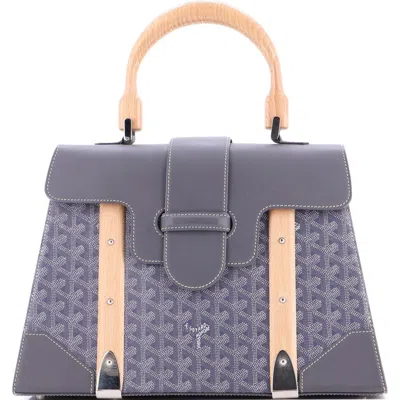 Pre-owned Goyard  Goyard Saigon Top Handle Bag Coated Canvas With Leather Mm In Gray